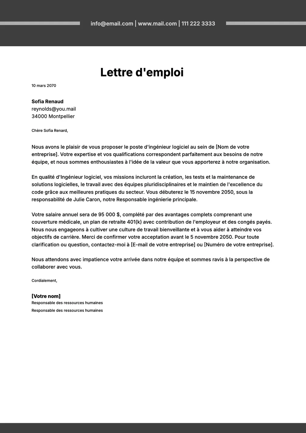 Modèle d'attestation d'emploi