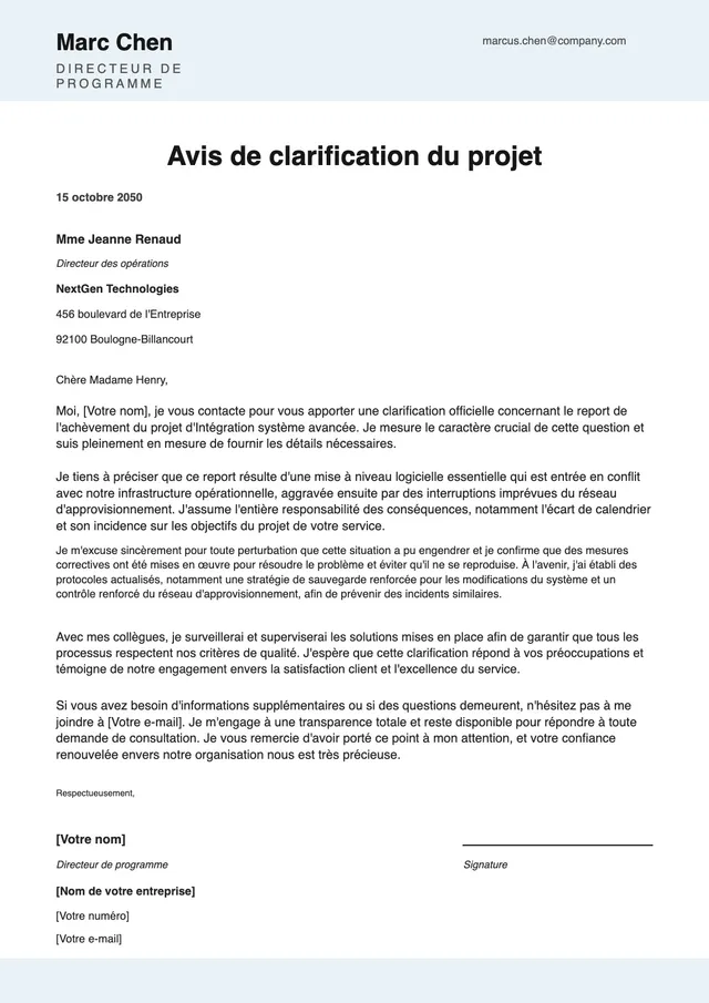 Modèle de lettre explicative