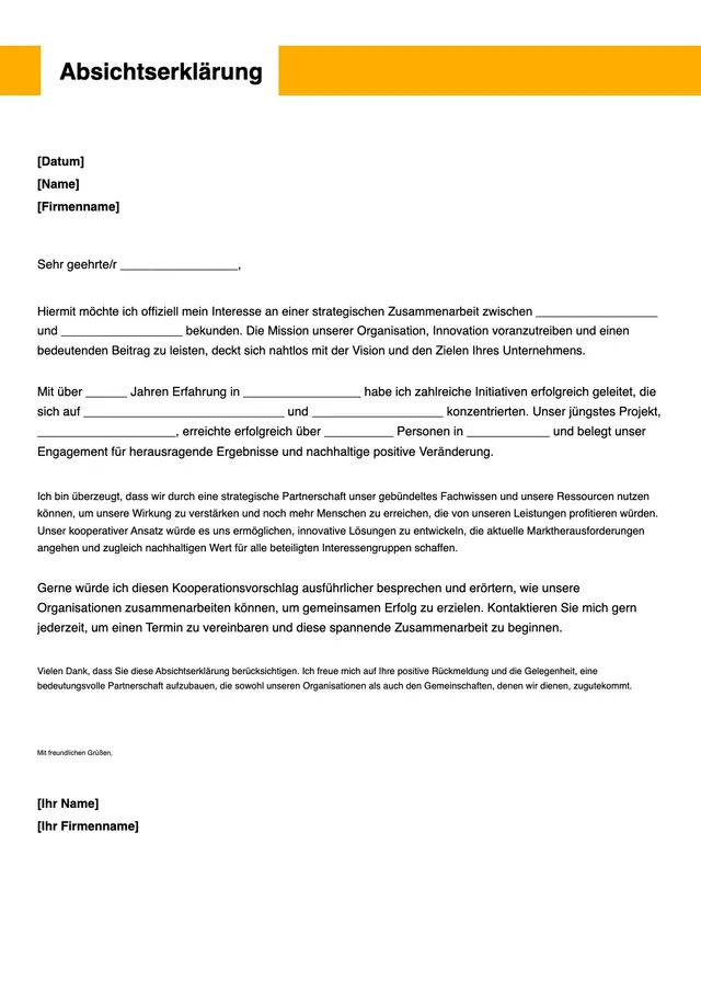 Vorlage für Absichtserklärung