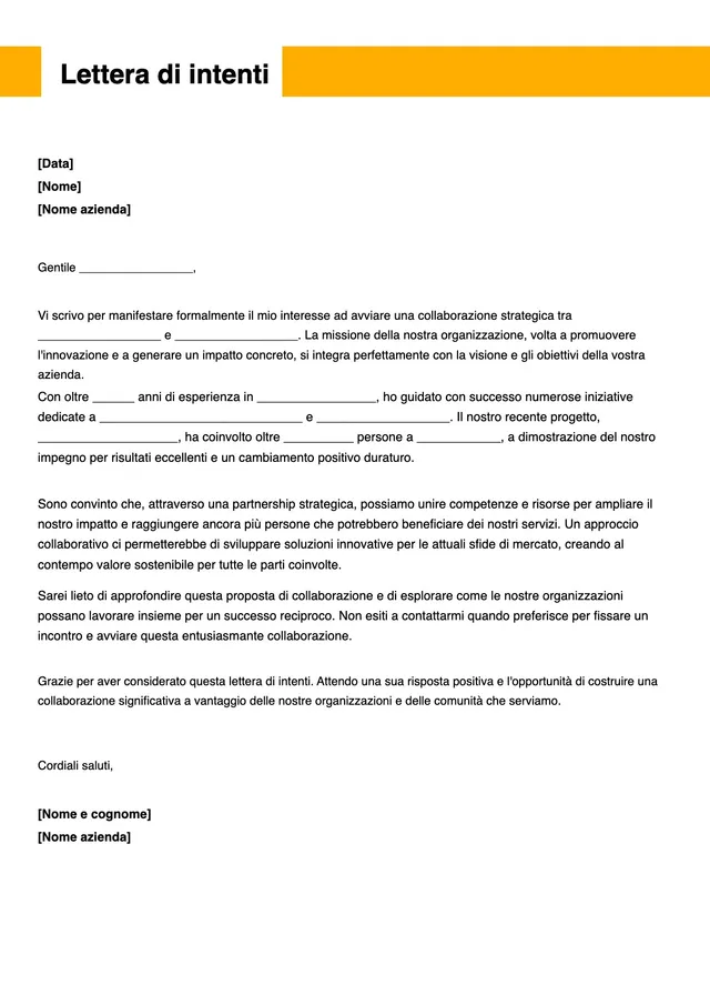 Modello di lettera di intenti