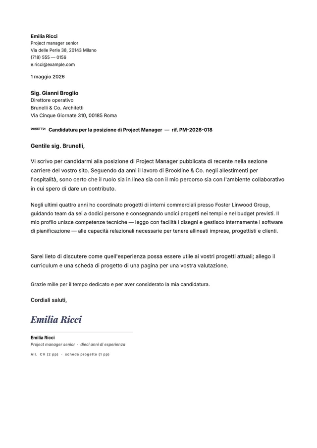 Lettera di interesse per un lavoro