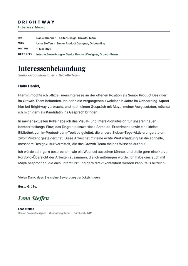 Interessenbekundung für eine interne Stelle