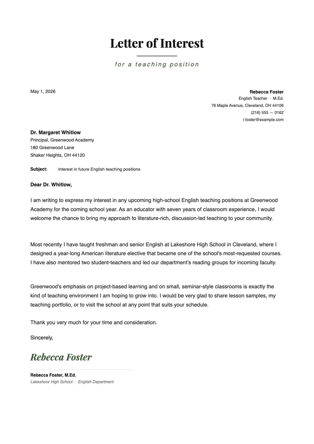 letter-of-interest-for-teaching-position form