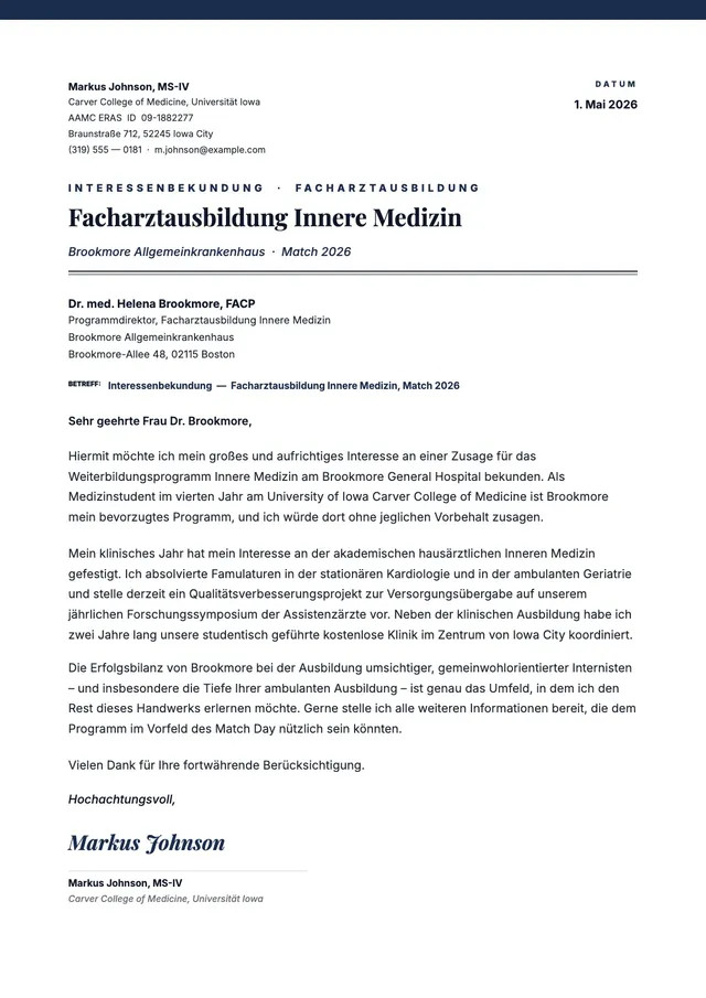 Interessenbekundung Assistenzarztstelle