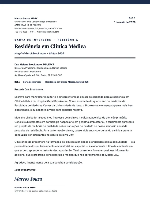 Carta de interesse para residência médica
