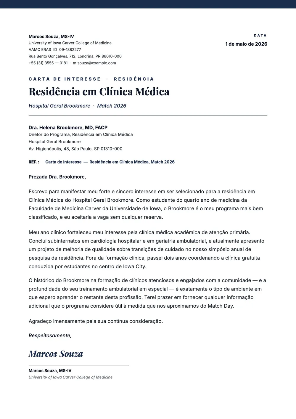 Carta de interesse para residência médica