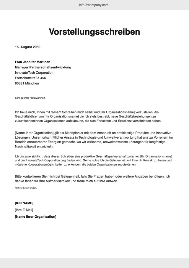 Vorlage für Vorstellungsschreiben