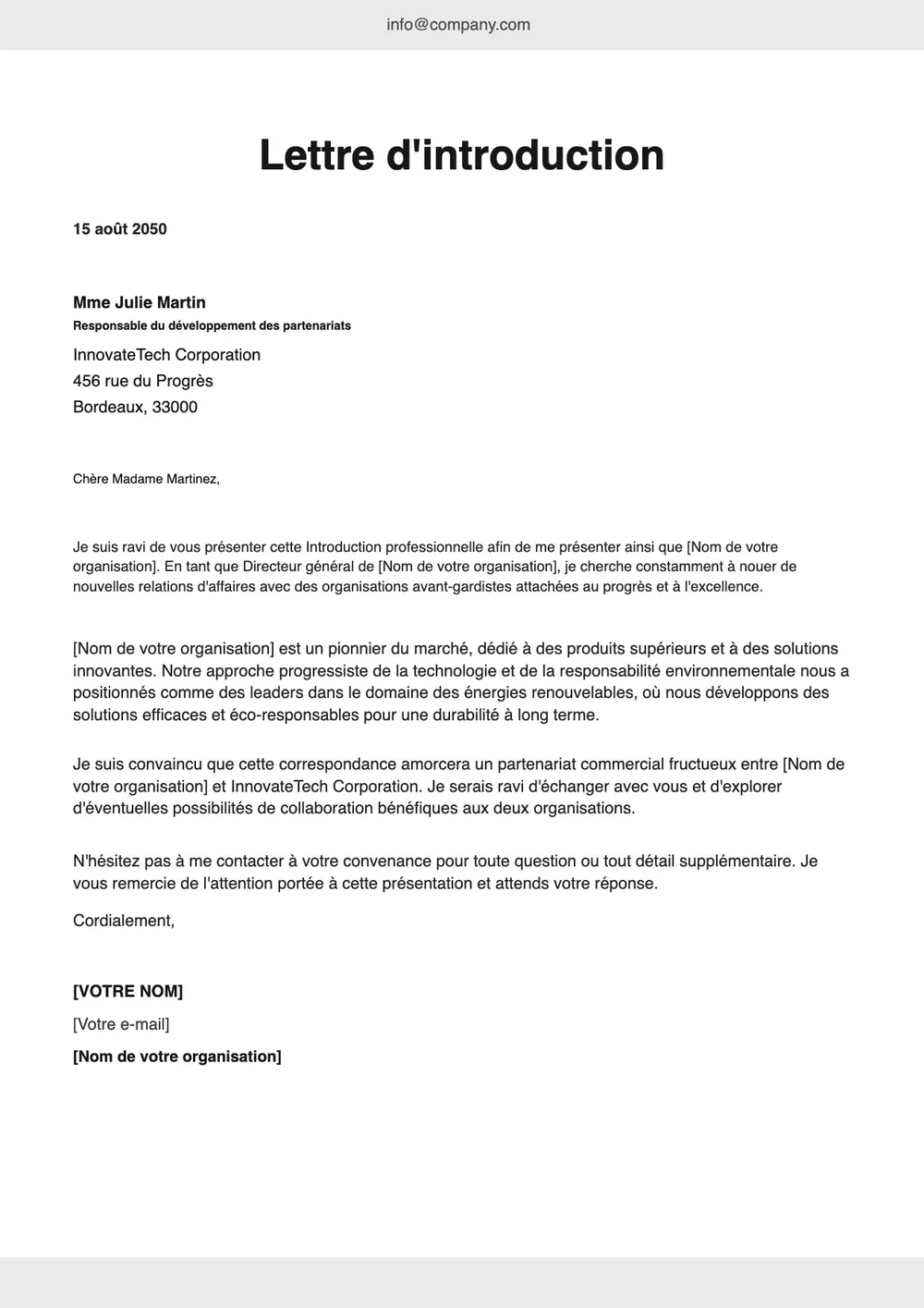 Modèle de lettre de présentation