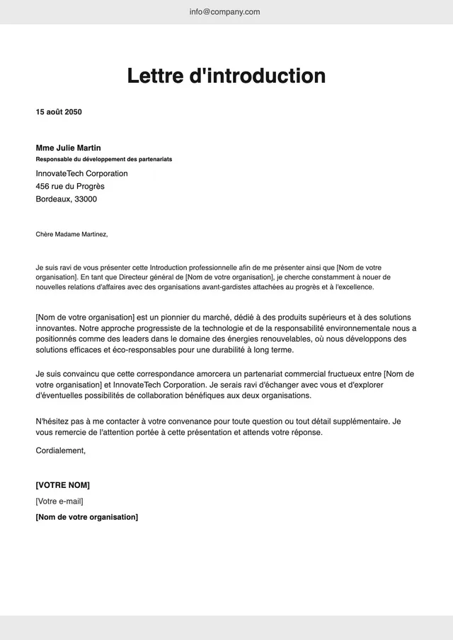 Modèle de lettre de présentation