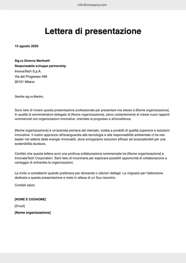 Modello di lettera di presentazione