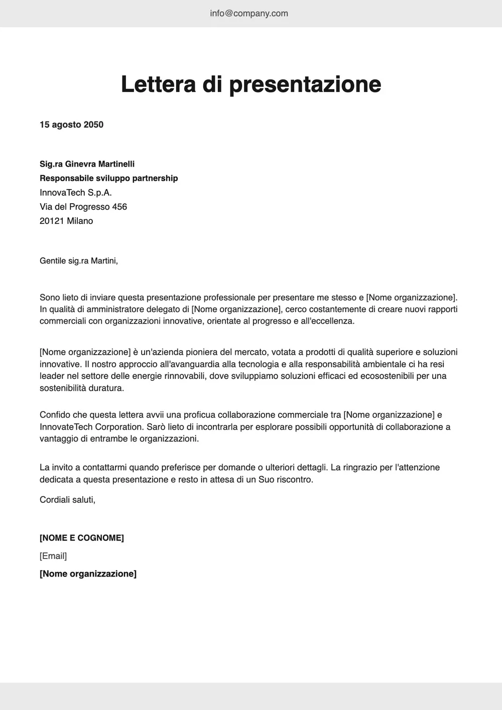 Modello di lettera di presentazione