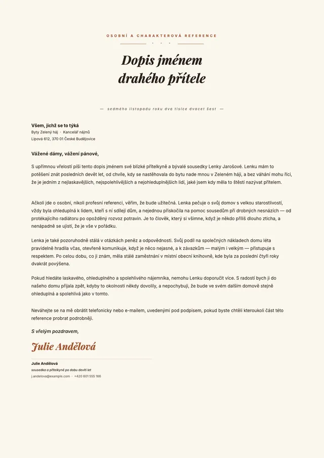 Vzor doporučujícího dopisu pro přítele