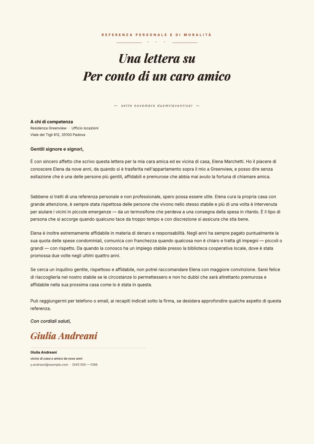 Lettera di raccomandazione per un amico
