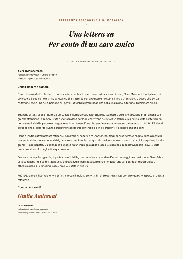Lettera di raccomandazione per un amico