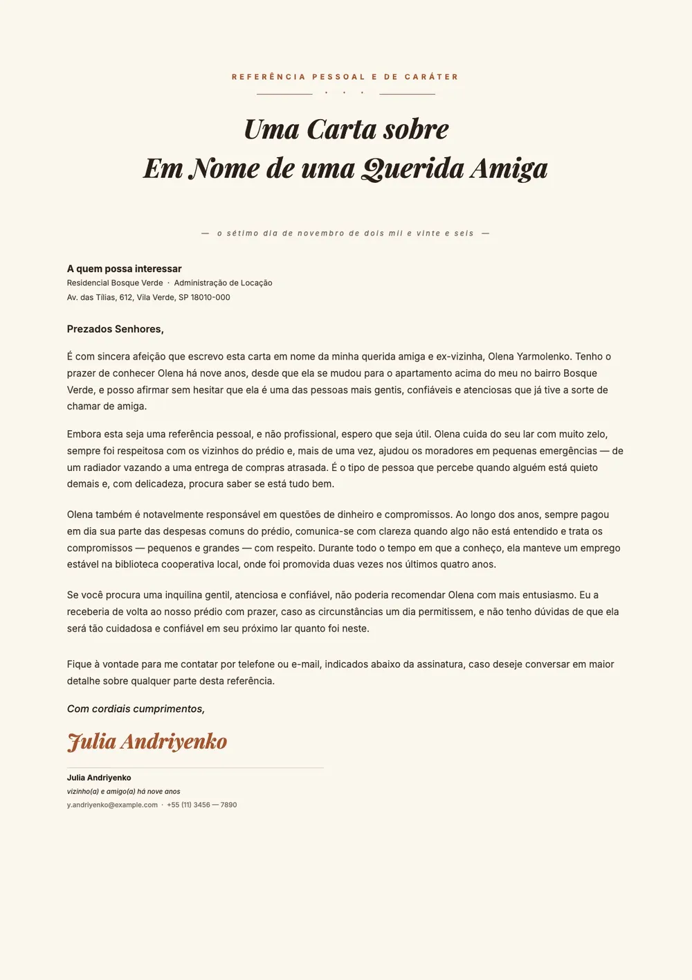 Carta de recomendação para um amigo