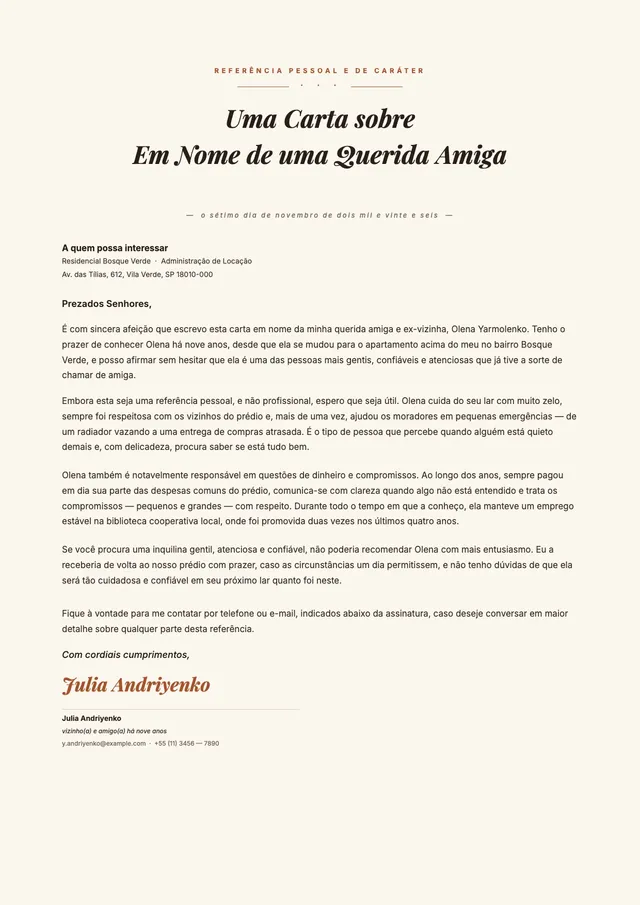 Carta de recomendação para um amigo