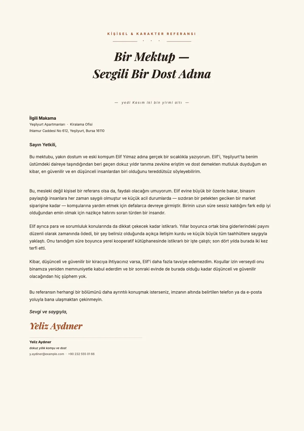 Arkadaş için referans mektubu