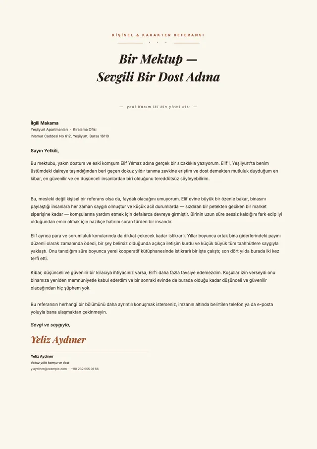 Arkadaş için referans mektubu