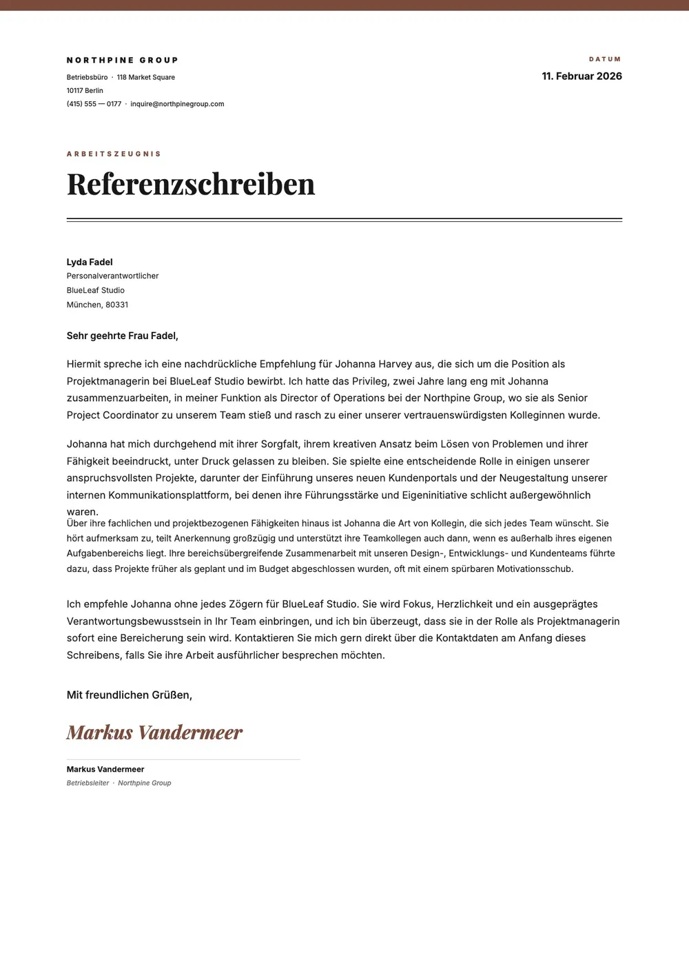 Empfehlungsschreiben für Mitarbeiter