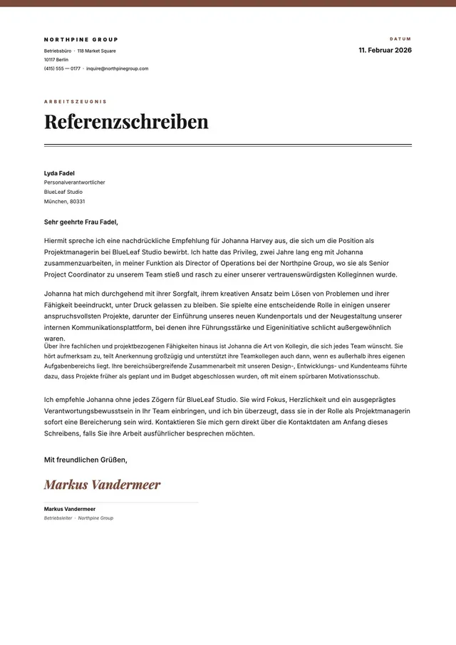 Empfehlungsschreiben für Mitarbeiter