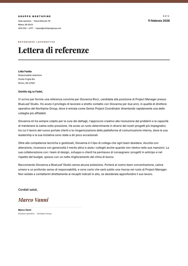 Lettera di raccomandazione per dipendente