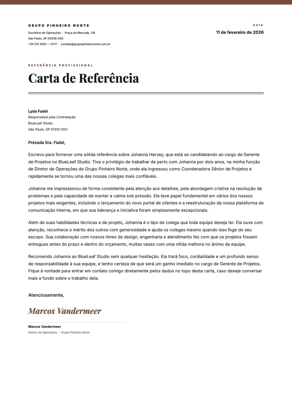Carta de recomendação para funcionário