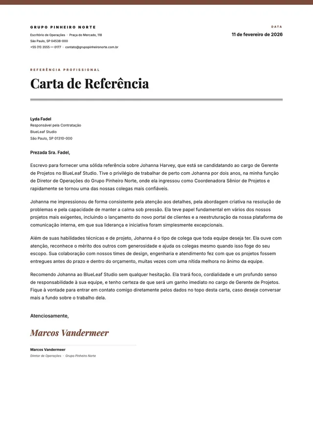 Carta de recomendação para funcionário
