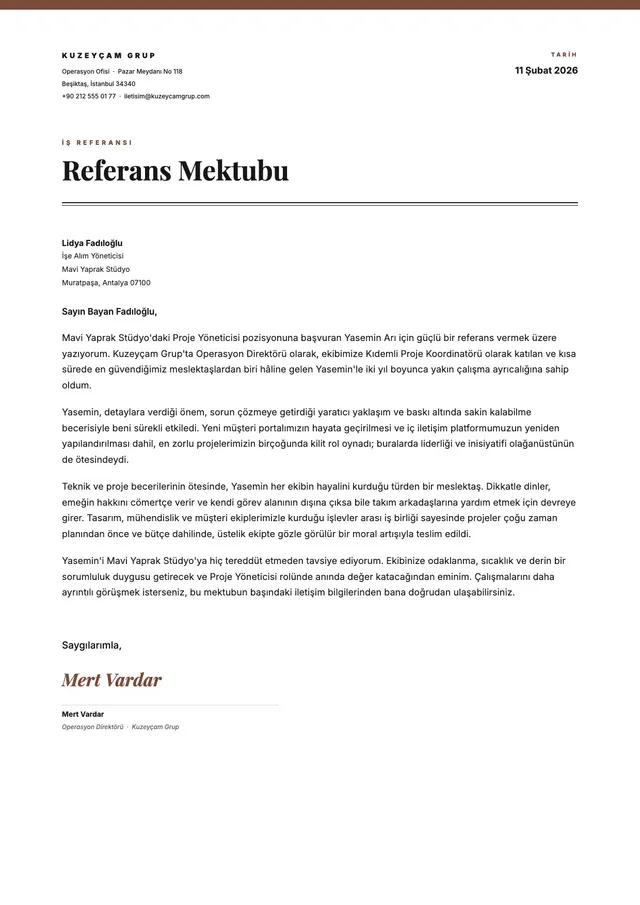 Çalışan için referans mektubu
