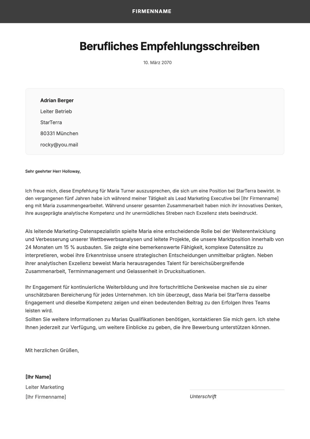 Vorlage für Referenzschreiben