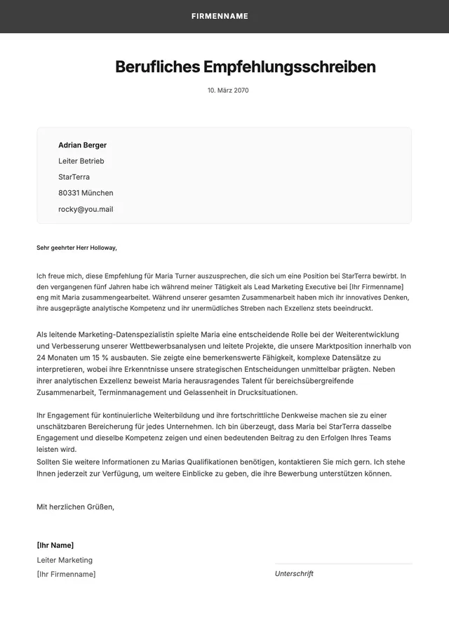 Vorlage für Referenzschreiben