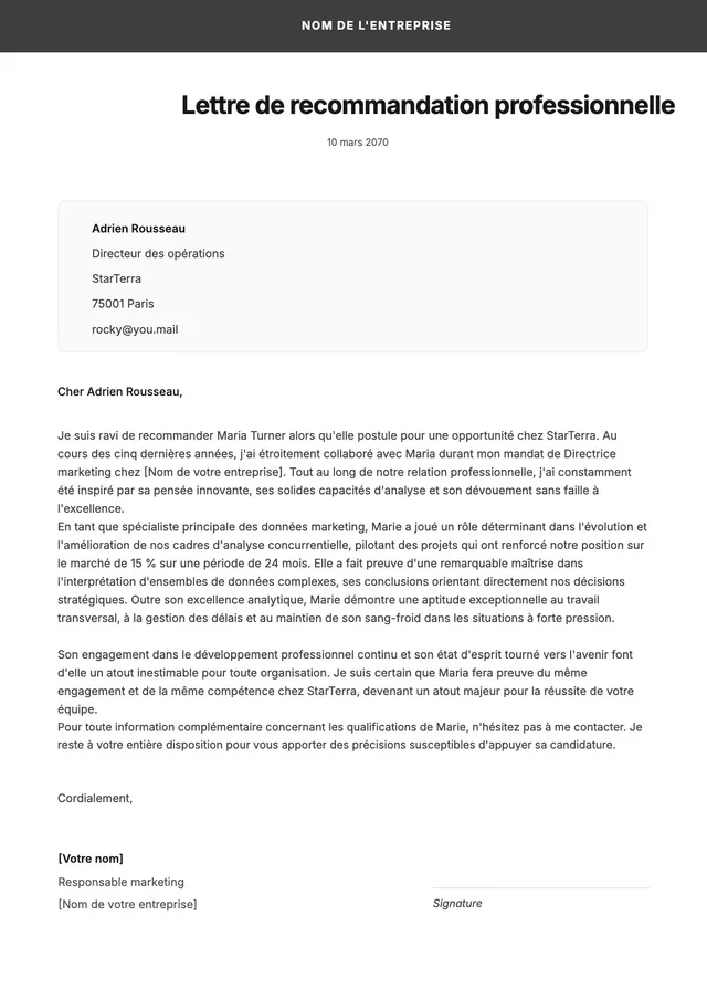 Modèle de lettre de référence