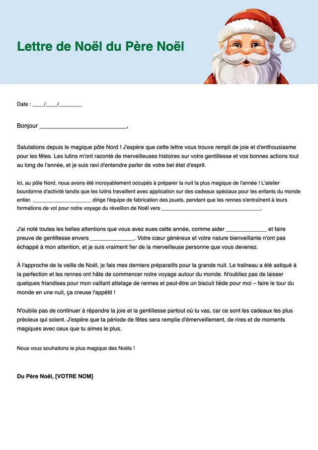 Modèle de lettre au Père Noël