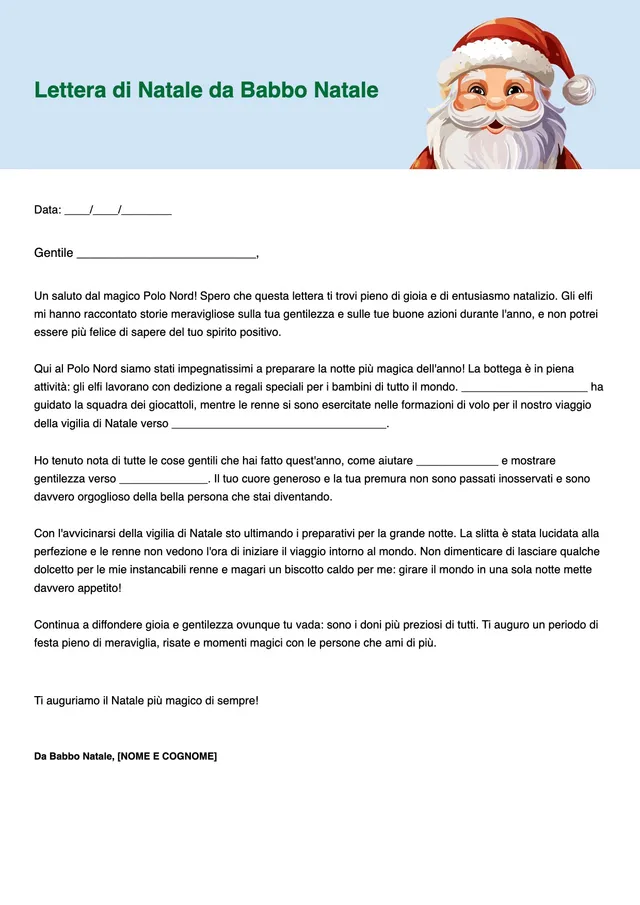 Modello di lettera a Babbo Natale
