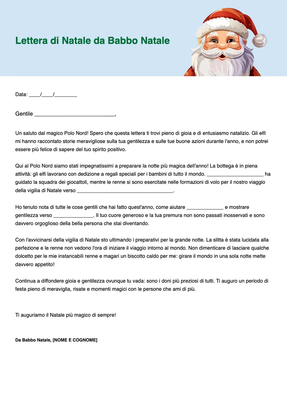 Modello di lettera a Babbo Natale