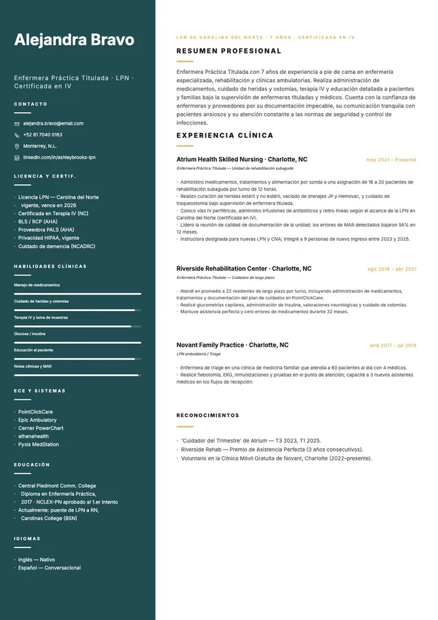 Currículum de enfermería LPN