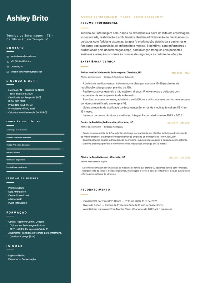 Modelo de currículo para enfermeiro LPN
