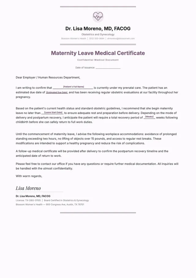 maternity-leave-doctor-note form