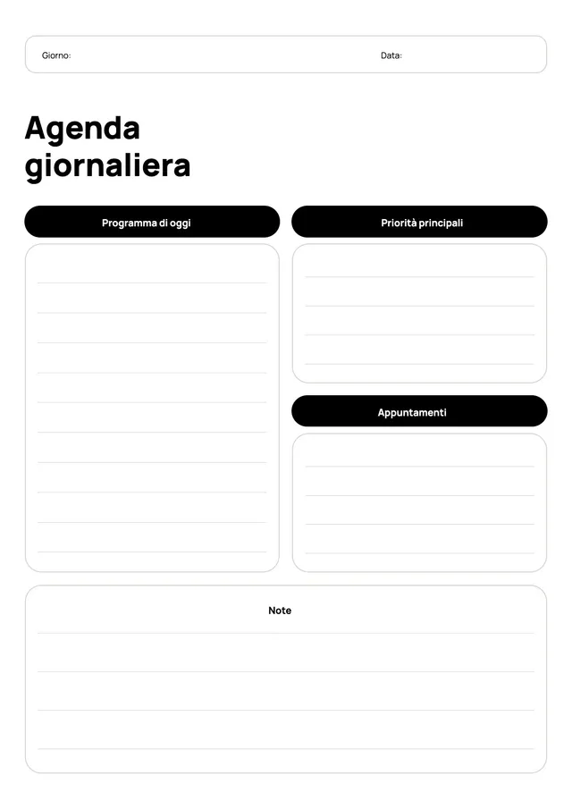 Agenda giornaliera minimalista