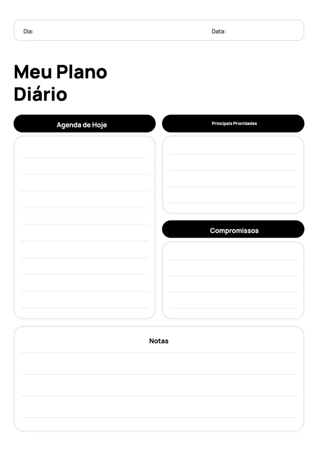 Modelo de planejador diário minimalista