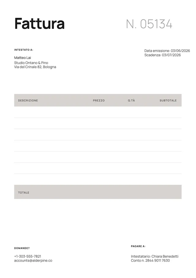Fattura catering minimalista grigia