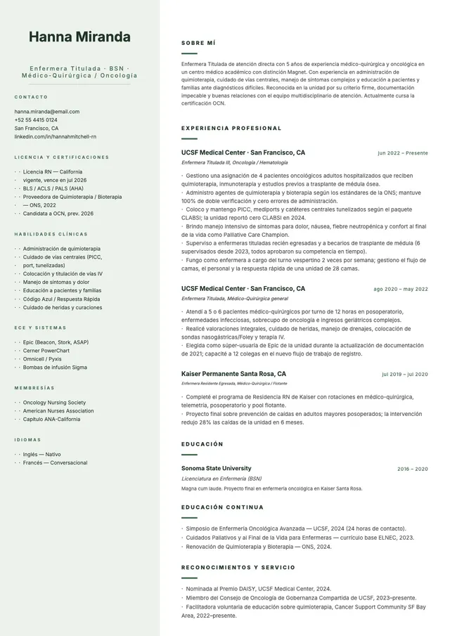 Currículum minimalista de enfermería