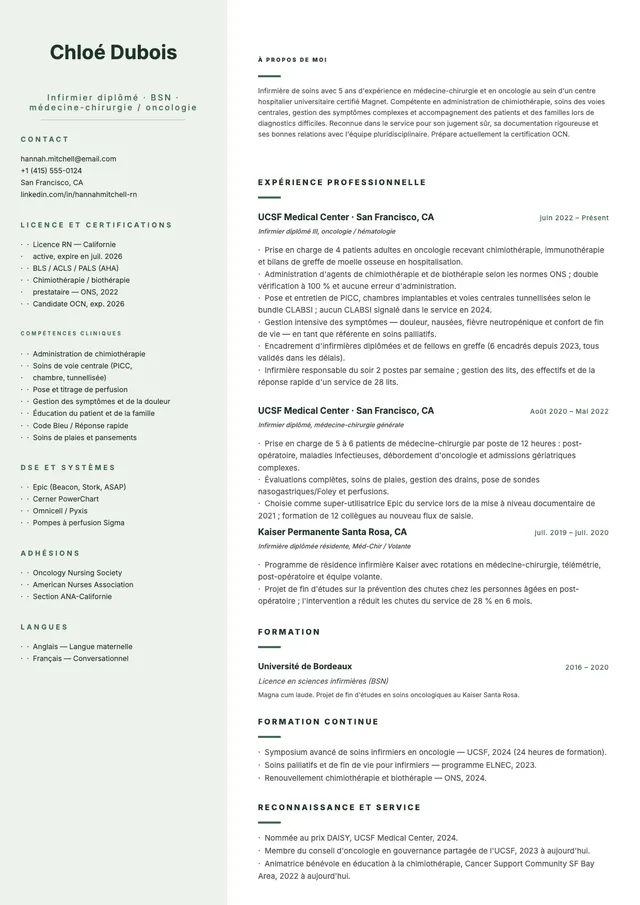CV d'infirmier minimaliste