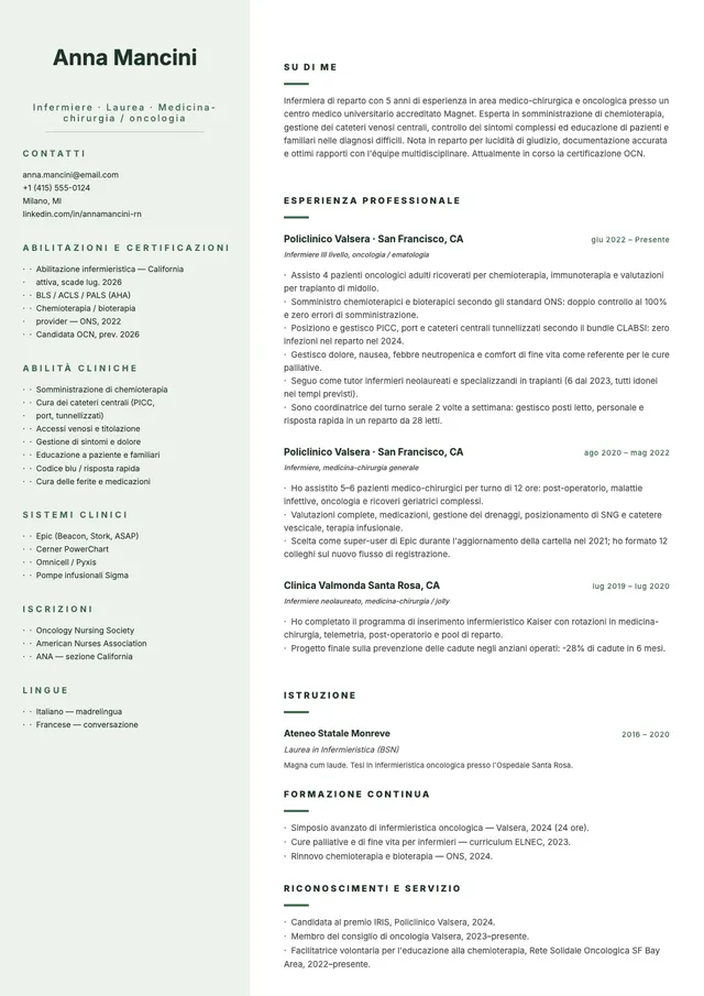 Curriculum infermieristico minimalista