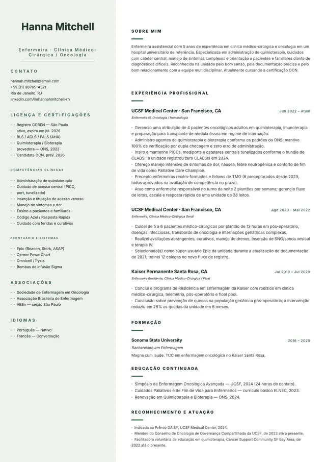 Modelo de currículo minimalista para enfermeiro