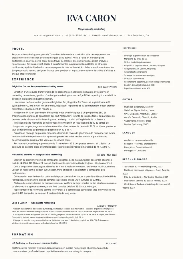 Modèle de CV minimaliste