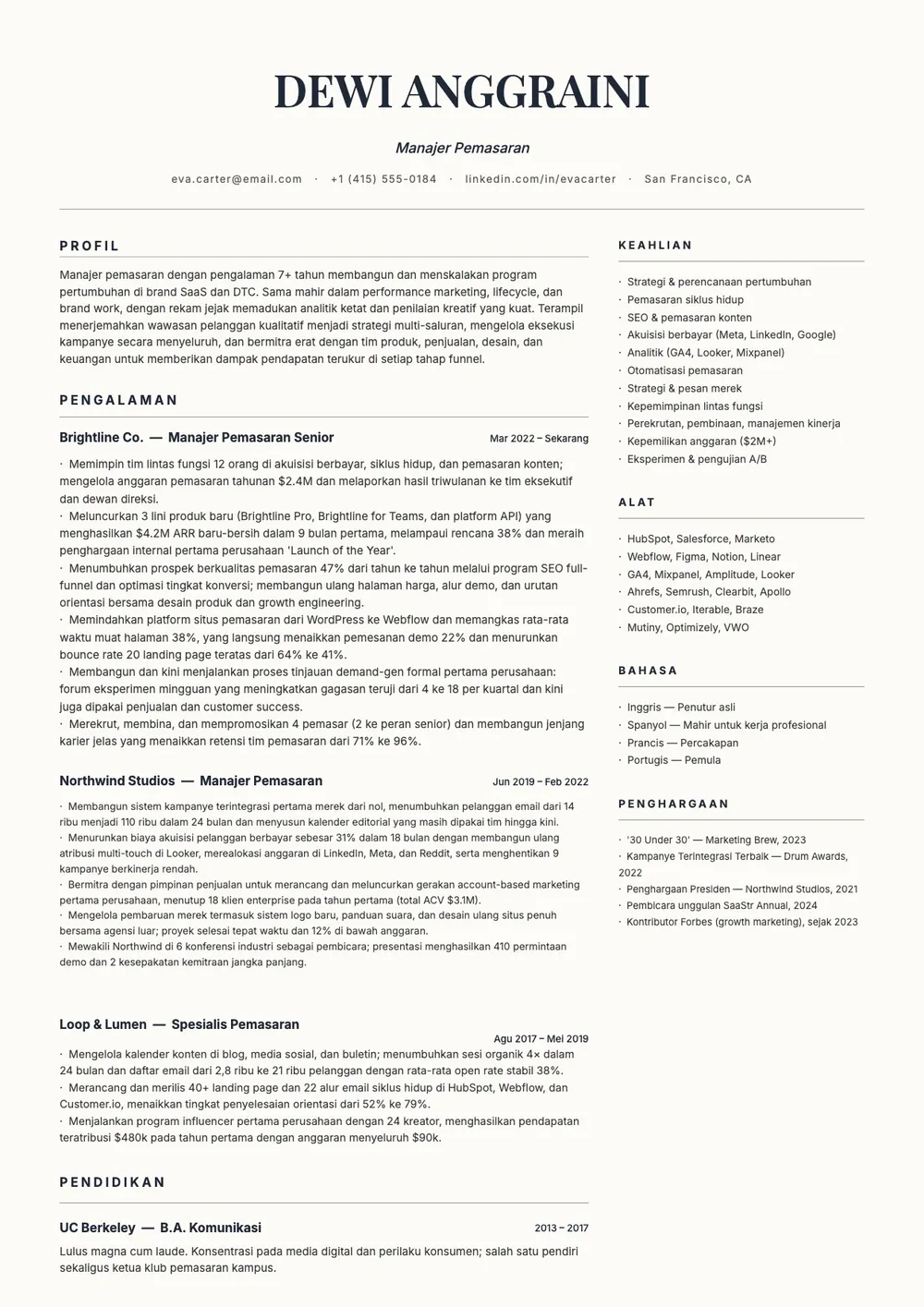 Templat CV Minimalis