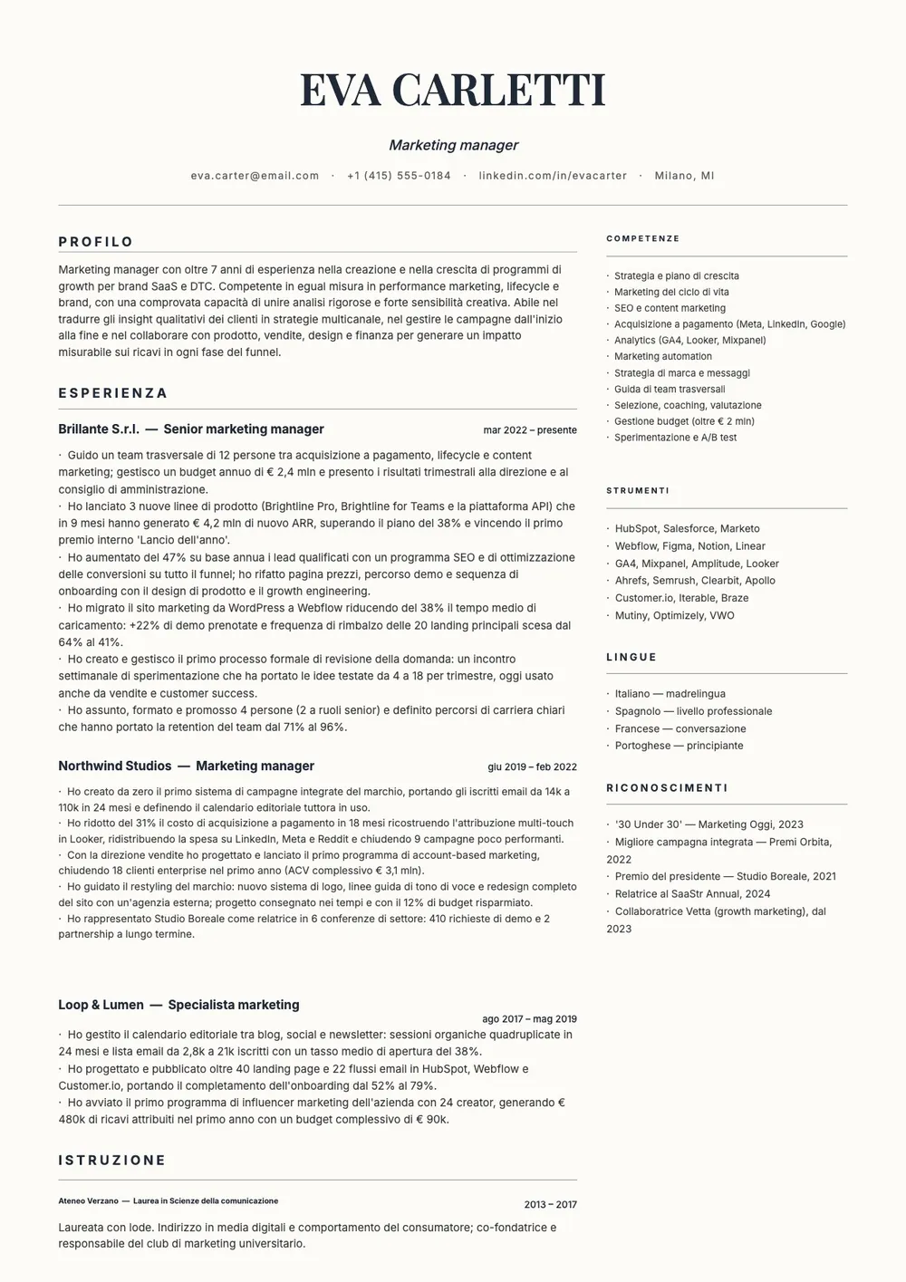 Modello di curriculum minimalista