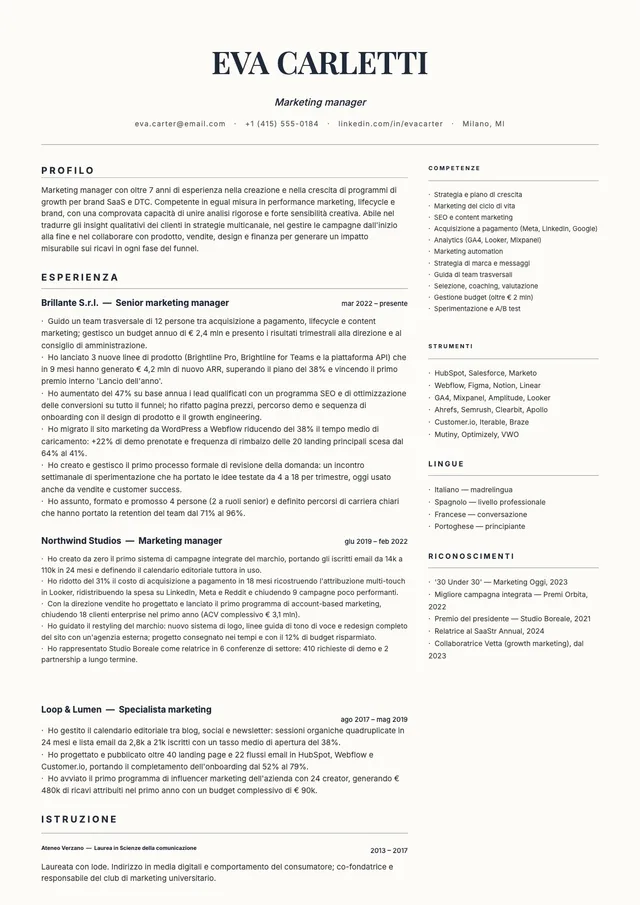 Modello di curriculum minimalista