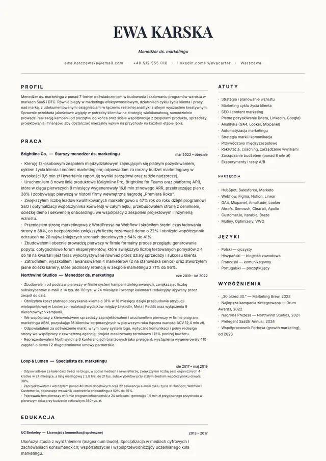 Minimalistyczny szablon CV