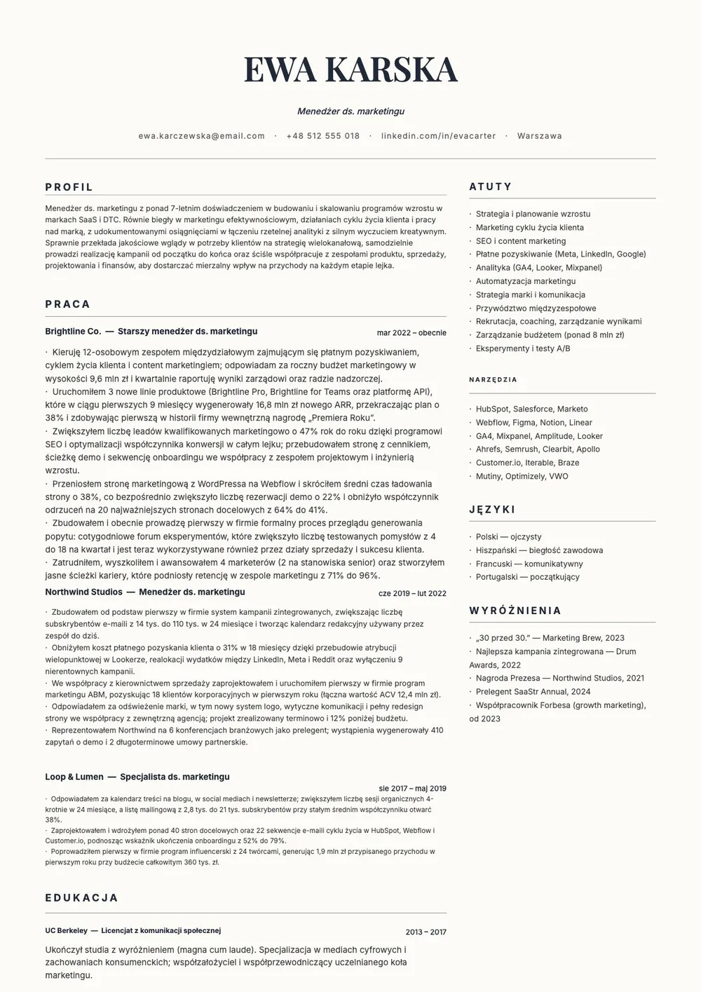 Minimalistyczny szablon CV